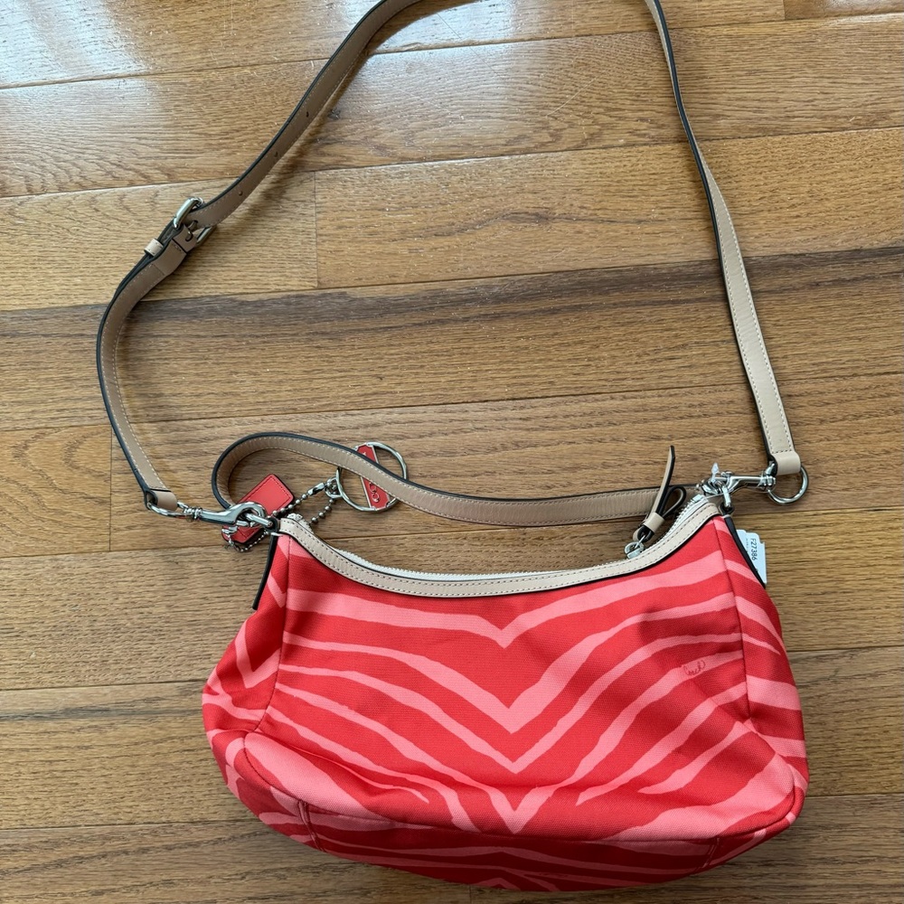 New Coach Demi Crossbody Purse Zebra Print Hot Orange/Tan F27386 SVC91 - Picture 4 of 7
